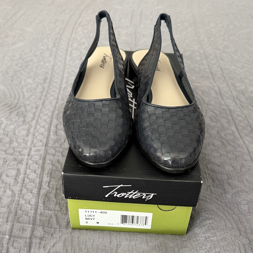 Trotters Navy Woven Slingback Flats